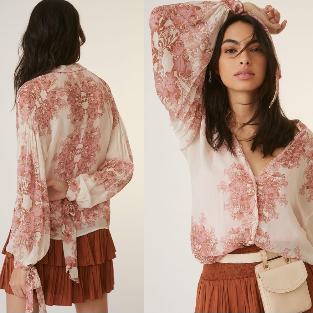Anthropologie Pink Sheer Femme Blouse